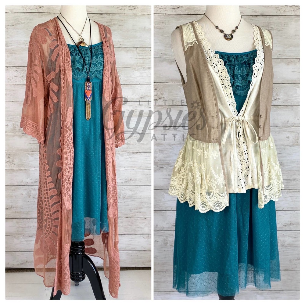 A'reve Teal Babydoll Tulle Tunic Slip Dress - Picture 9 of 10